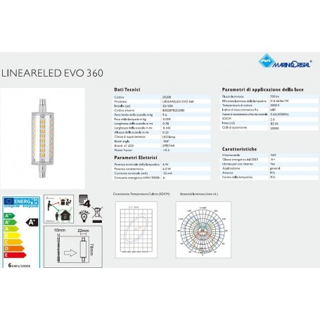 Lampada led lineare R7S 8W 118 mm luce calda